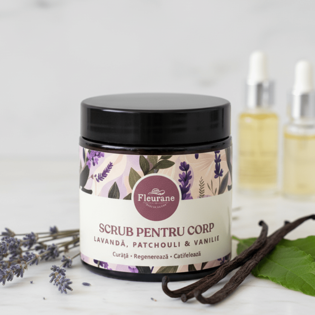 Scrub de Corp cu Lavanda & Patchouli & Vanilie - Exfoliere Aromată - Fleurane.ro