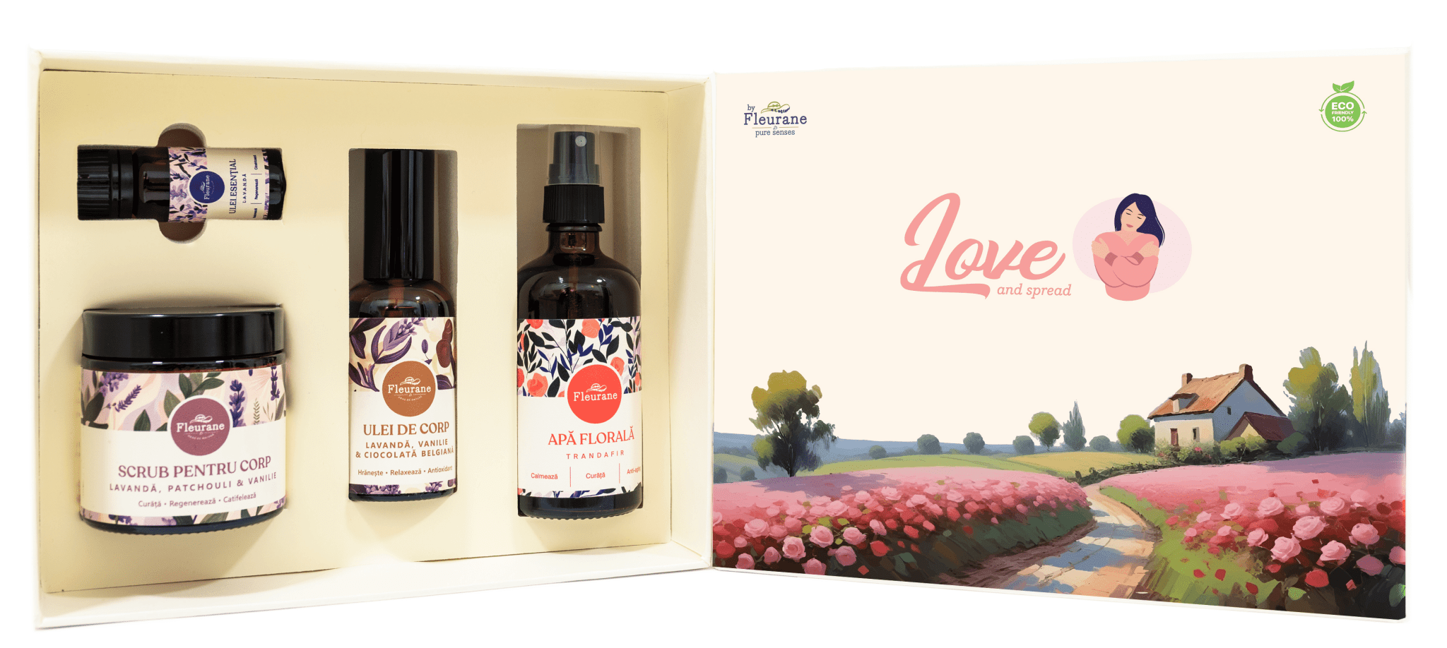 Set Cadou Love - Cosmetice Naturale cu Lavanda, Trandafir si Ciocolata - Fleurane.ro