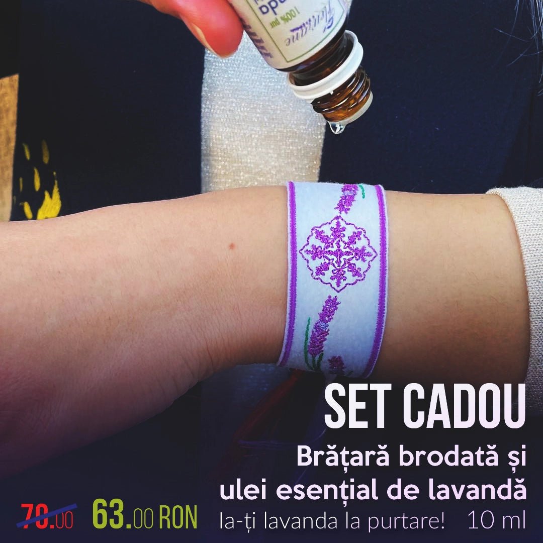 Set bratara brodata si ulei esential pur de lavanda 10 ml - Fleurane.ro