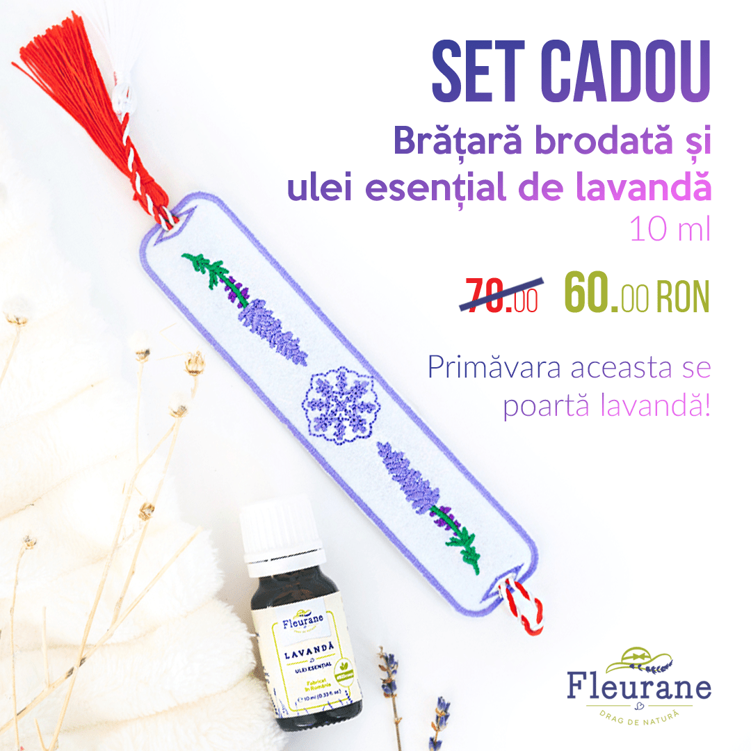 Set bratara brodata si ulei esential pur de lavanda 10 ml - Fleurane.ro