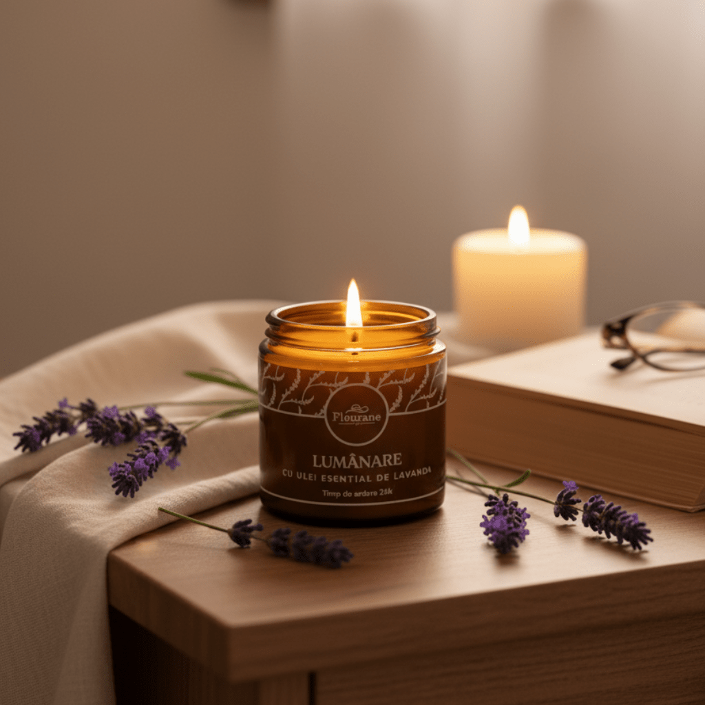Lumanare parfumata cu ulei esential de lavanda - Fleurane.ro