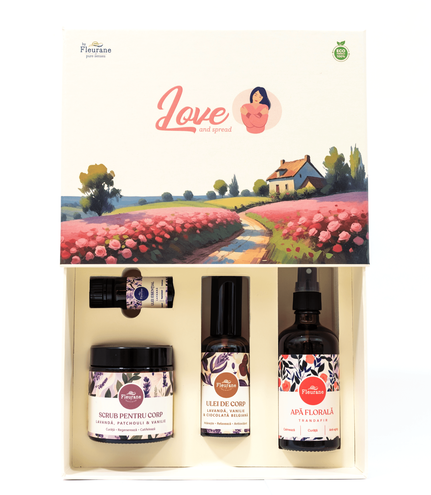 Set Cadou Love - Cosmetice Naturale cu Lavanda, Trandafir si Ciocolata - Fleurane.ro